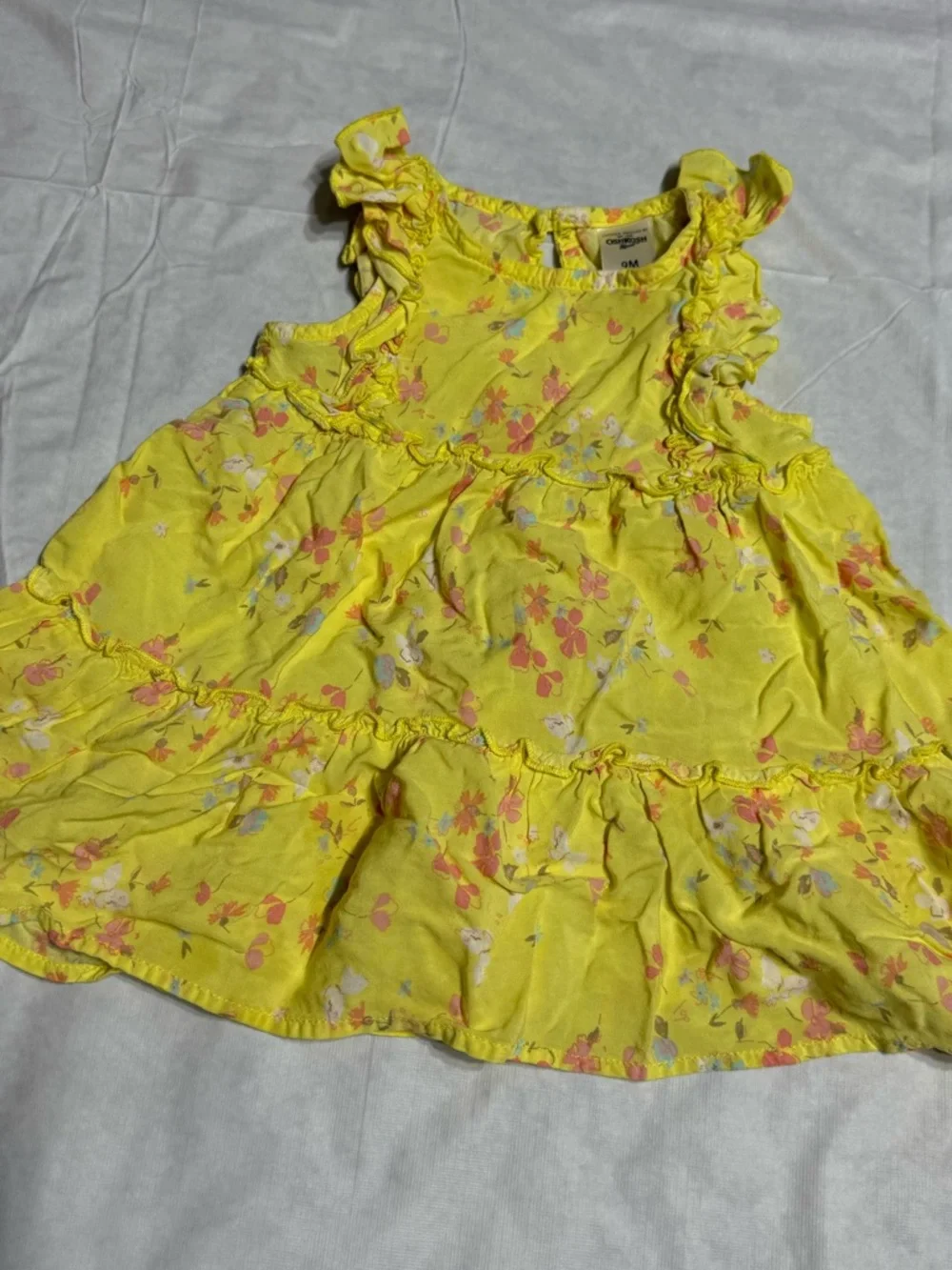 OshKosh B'gosh Yellow Floral Ruffle Baby Girl Dress Size 9 Months